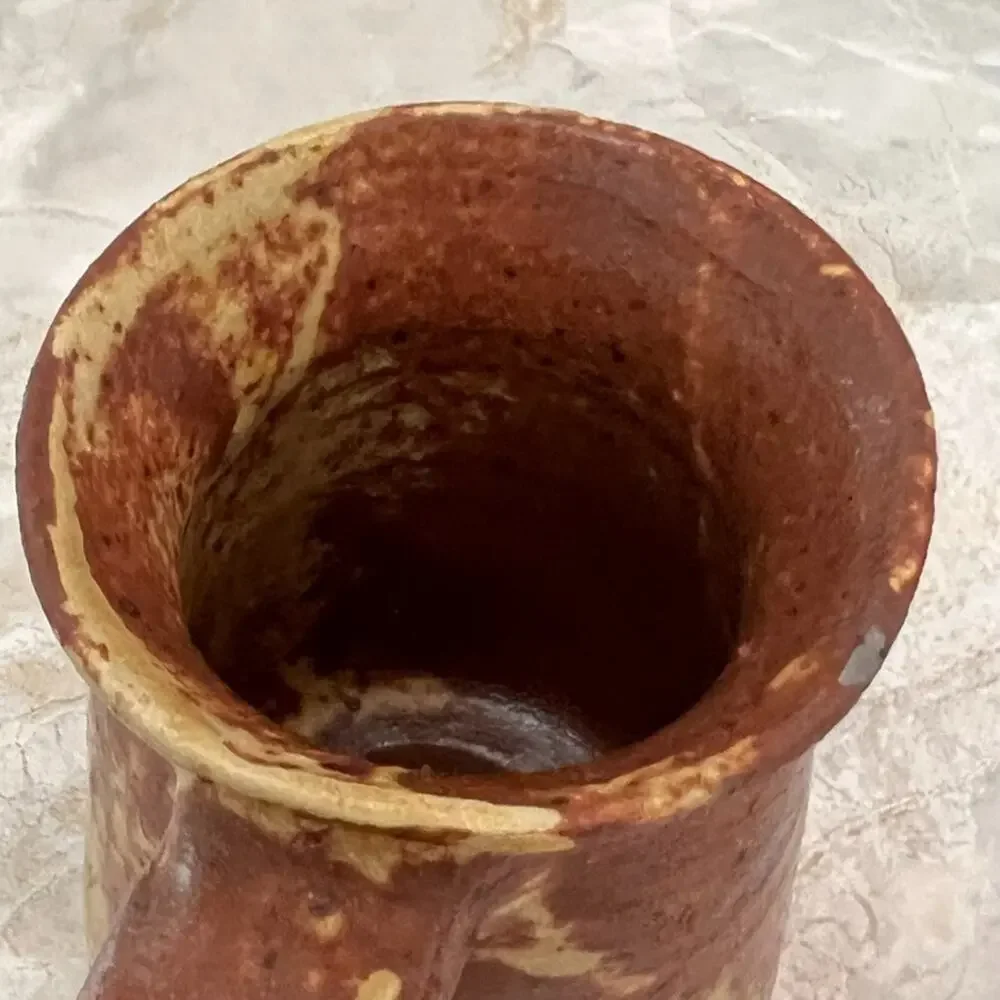 Studio Art Pottery Jug Pitcher With Handle Rustic Primitive Design Signed